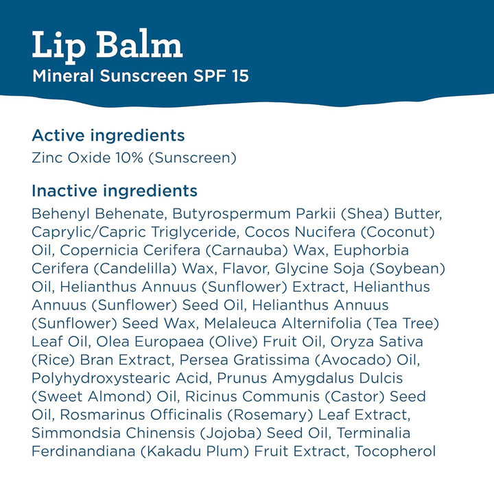 Mineral SPF 15 Lip Balm, 3-Pack: Broad Spectrum Sun Protection, Natural Coconut Flavor, 8 Natural Oils, Infused with Australian Kakadu Plum, Rich in Vitamin C, Vegan, Each Tube 0.13 Oz.