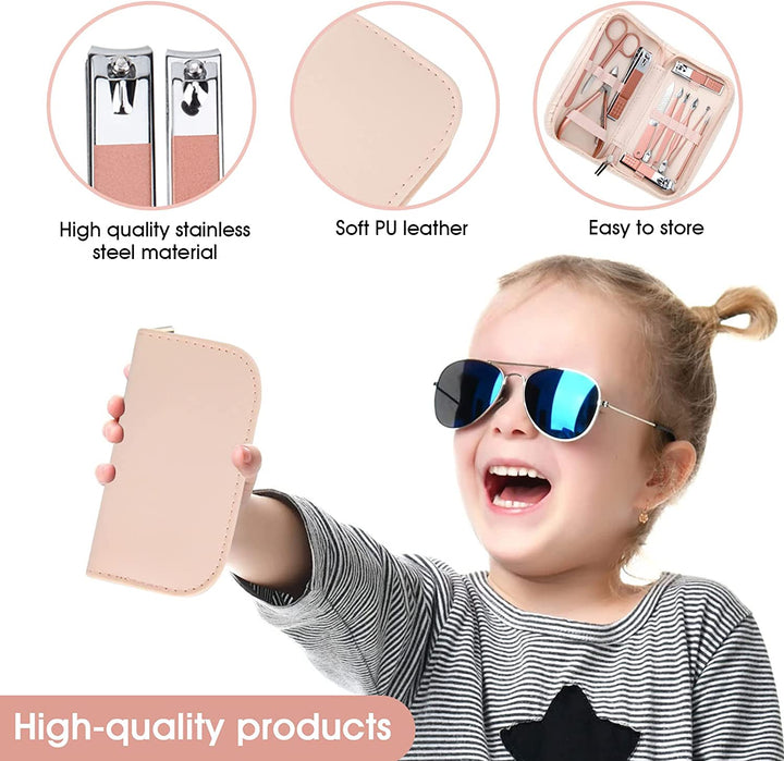Nail Clippers and Beauty Tool Portable Set Manicure Set 12 in 1, with Pink Leather Bag, Suitable for Home, Workplace, Outdoor Travel, Gift Giving, Salon