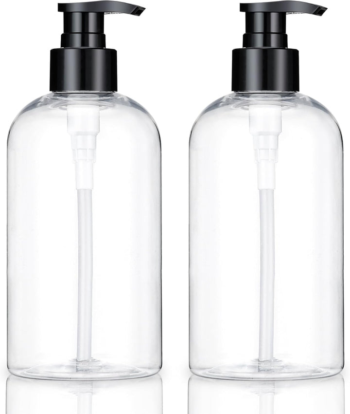 Empty Plastic Pump Bottles Dispenser 2 Pack Clear Refillable Pump Bottle for Shampoo, Liquid Soap, Massage Oil