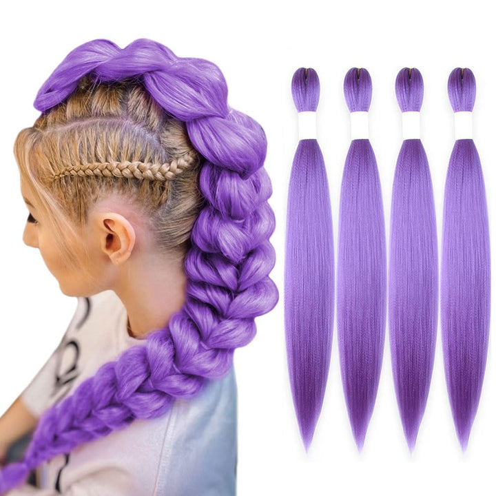 Purple Braiding Hair 20 Inch Pre Stretched Hair Long Straight Crochet Braids Yaki Texture Synthetic Fiber 4 Packs (Dark Purple)