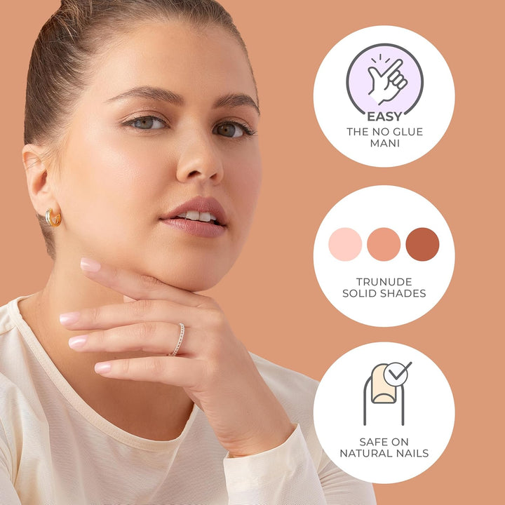 KISS  No Glue Mani Press on Nails, 'Instinct', Light Pink, Short Size, Squoval Shape, Includes 30 Nails, Prep Pad, Instructions Sheet, 1 Manicure Stick, 1 Mini File