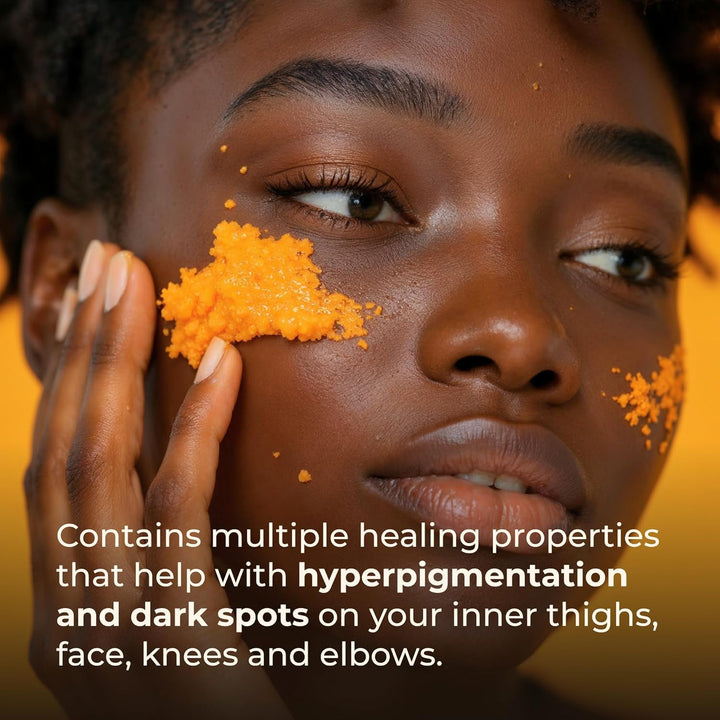 Turmeric Scrub for Dark Spots, Brightening Inner Thighs Bikini Area Underarms, Natural Exfoliating Face