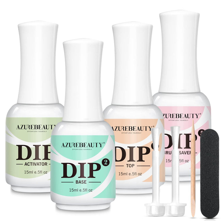 4+4Pc Dip Powder Liquid Set, 15Ml/0.5Oz, with Base/Top Coat, Activator, Brush Saver, Nail File– Fast Drying Formula, No UV Light Needed ﻿