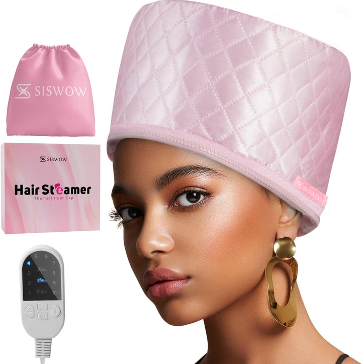 Hair Steamer for Natural Hair Home Use W/10-Level Heats up Quickly, Heat Cap for Deep Conditioning - Thermal Heat Cap for Black Hair, Great for Deep Conditioner (Black)