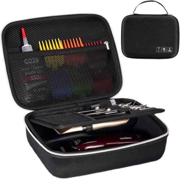 Barber Case with Washable Oilproof Inner Casing, Hard Travel Carrying Bag for Hair Clippers, Hair Cutting Supplies Holder, Trimmer Organizer Storage for Men Razor Guard Grooming Kits -Black