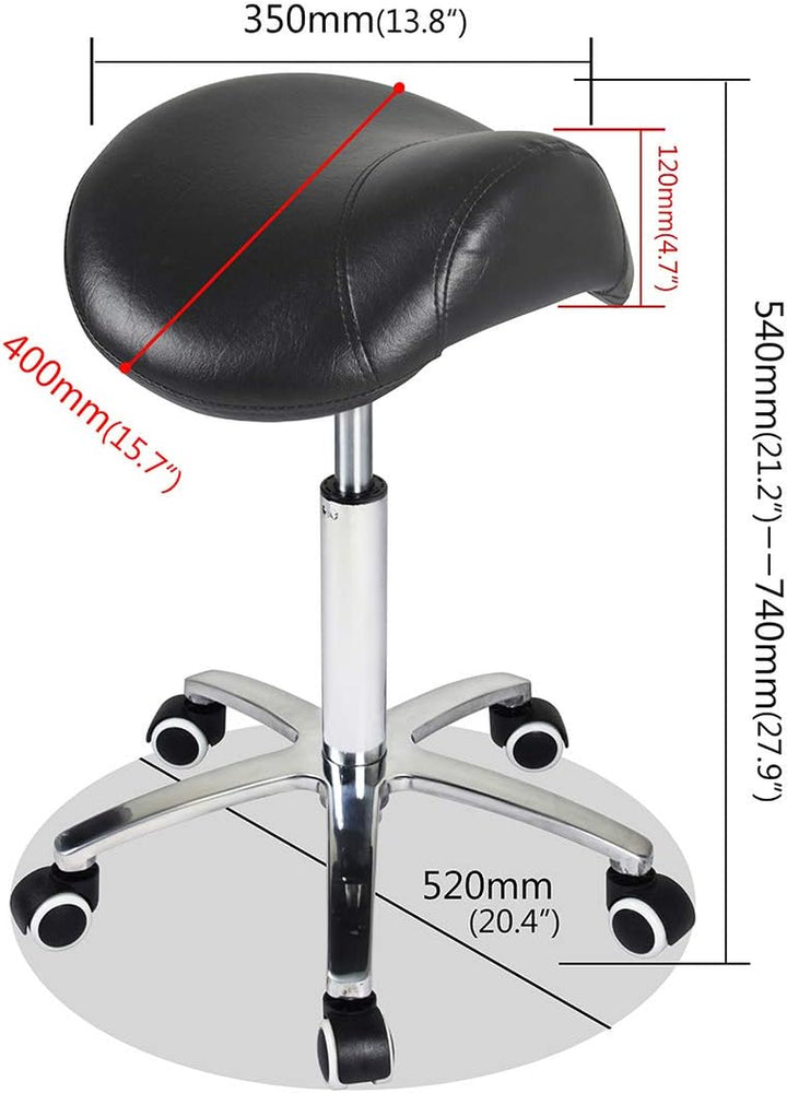 Saddle Stool Rolling Chair for Medical Massage Salon Kitchen Spa Drafting,Adjustable Hydraulic Stool with Wheels (Without Backrest, Black)