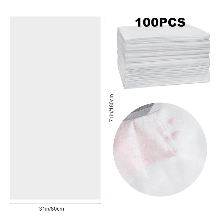 100 Pack 31" X 71" Disposable Non-Woven Massage Table Bed Covers - 2-Ply Waterproof Spa Sheets for Facial, Tattoo & Waxing.