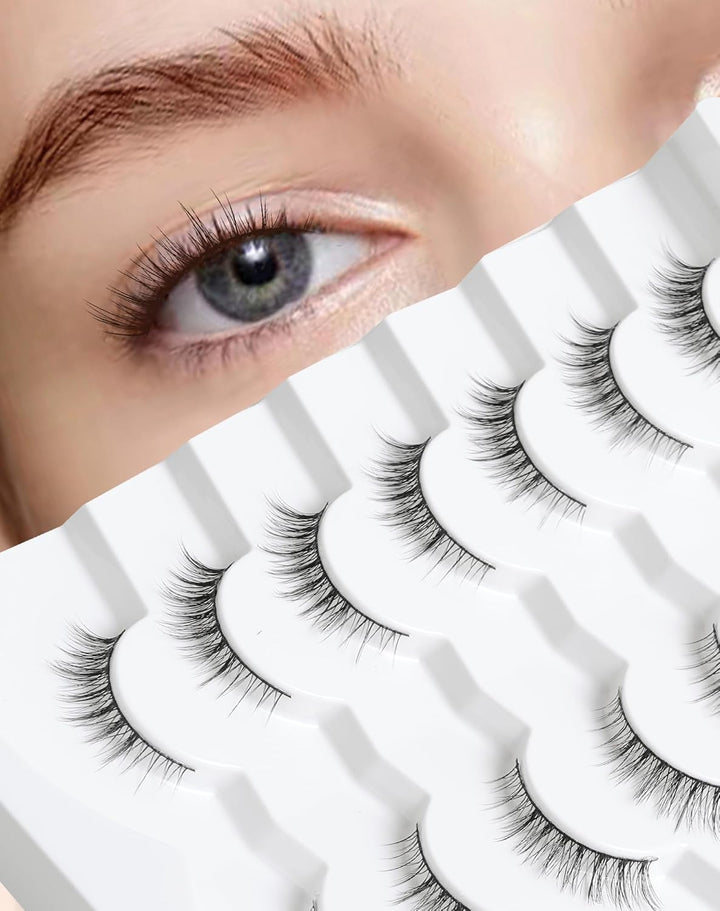 Natural Lashes Wispy Lashes Natural Look False Eyelashes Natural Flared Eyelashes False Eye Lashes Soft Fluffy Lashes 7 Pairs D1 Natural (6-13MM)