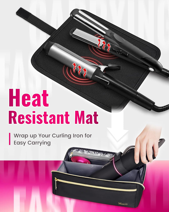 Hot Hair Tools Travel Bag with Separate Heat Resistant Mat, Large Capacity Wide-Open Pouch, Hair Accessories Organizer for Flat Irons, Straighteners, Curling Iron,Travel Essentials for Women