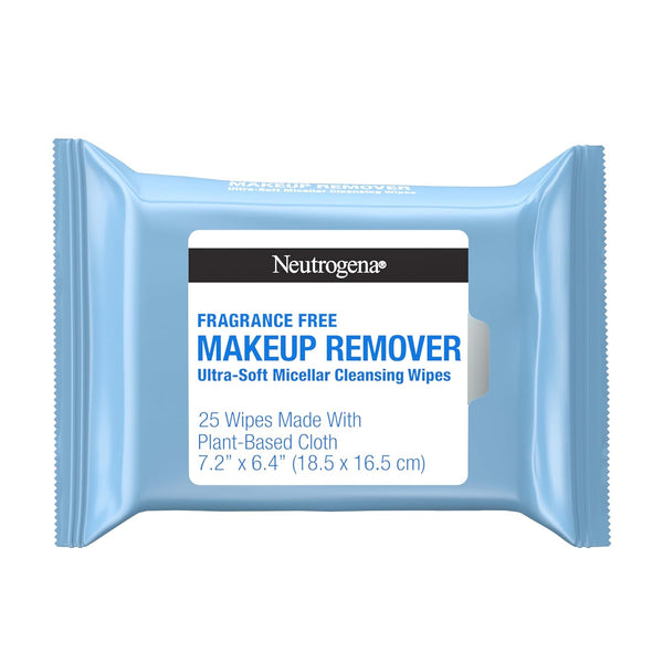 Fragrance-Free Makeup Remover Wipes, Daily Ultra-Soft Micellar Cleansing Wipes Gently Remove Oil & Waterproof Makeup, Hypoallergenic, Made with Plant-Based Cloth, 25 Ct
