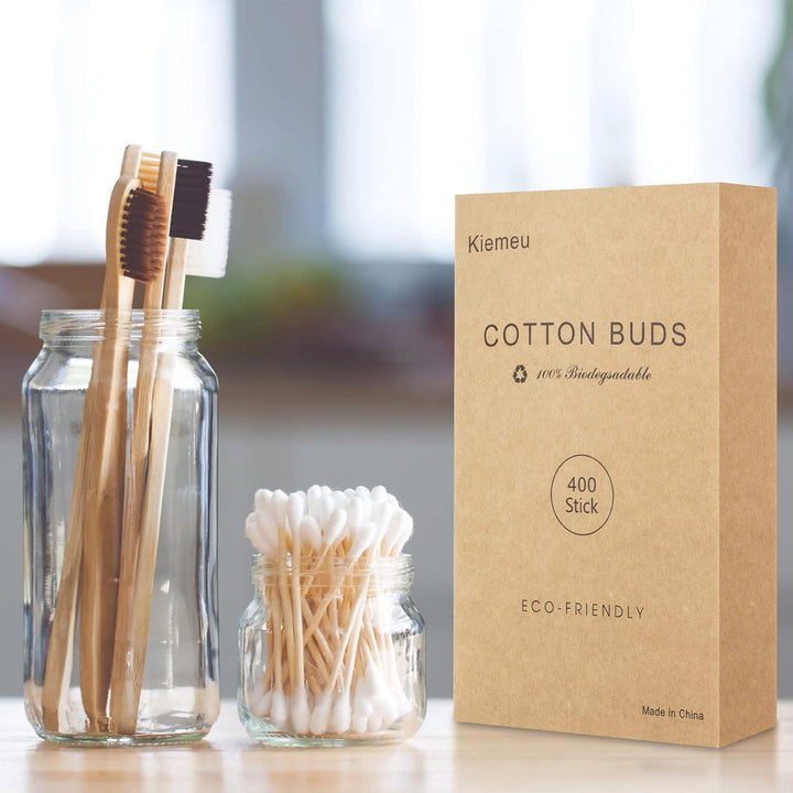 Bamboo Qtips Cotton Swabs with Wooden Sticks Q Tips for Ears 400 Count Bamboo Cotton Buds