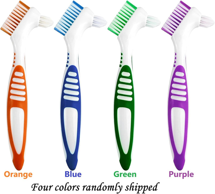 Random Color Premium Dual-Sided Denture Cleaning Brush with Multi-Layered Soft Bristles and Rubber Anti-Slip Handle - Portable False Teeth Cleaning Tool for Efficient Denture Care (1)