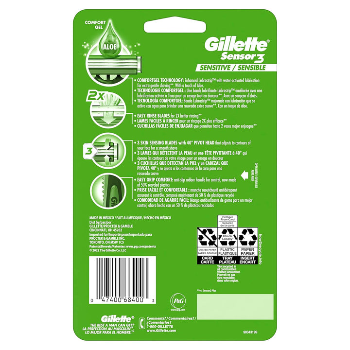 Sensor3 Sensitive Men'S Disposable Razor, 12 Razors