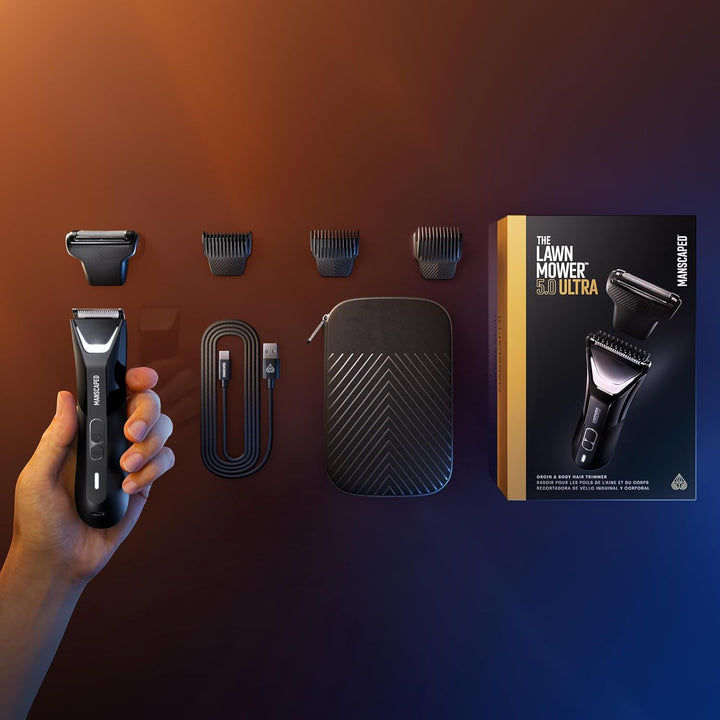 ® the Lawn Mower® 5.0 Ultra Groin & Body Hair Trimmer – Dual-Head Skinsafe® Trimmer & Foil Blades, Waterproof Wet/Dry Groomer, USB-C Rechargeable with Travel Case, Men’S Ball Shaver, Black