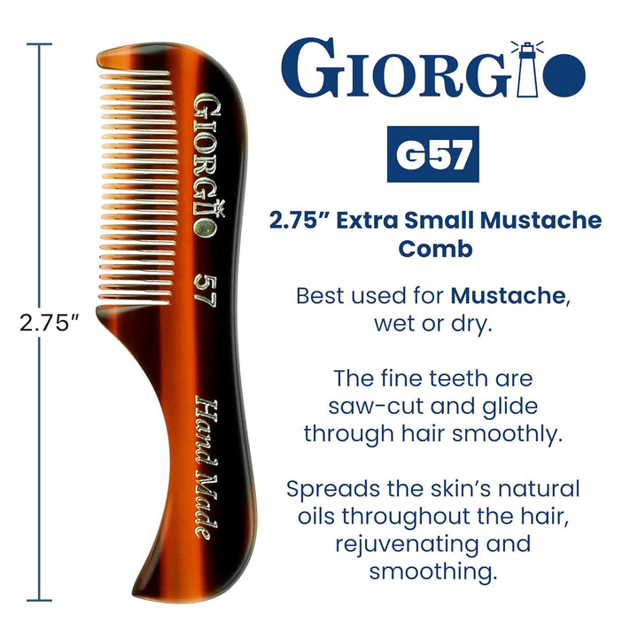 G57 Extra Small Men'S Fine Tooth Beard and Mustache Comb for Facial Hair Grooming and Styling. Wallet Pocket Comb Beard Comb for Men, Handmade, Saw-Cut and Hand Polished