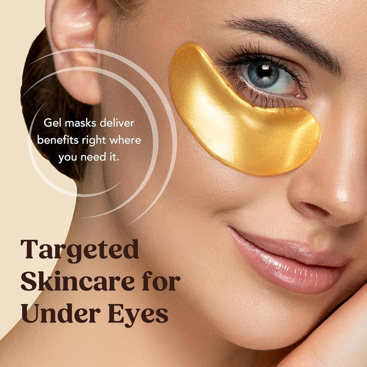 Golden Glow under Eye Patches | Rejuvenating Treatment | Dark Circles, Puffy Eyes, Refreshing, Revitalizing, Travel, Wrinkles | 20 Pairs Eye Gels