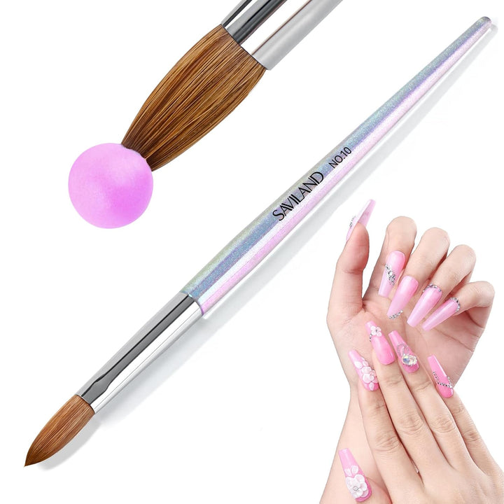 Kolinsky Acrylic Nail Brush Set: Size 6,10,14 Professional Manicure Brushes with Cleaner Tool & Purple Handle for Acrylic Powder,Nail Extensions & 3D Carving - Salon & DIY Nail Art Essentials