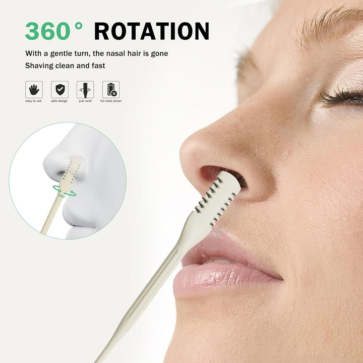 Manual Nose Hair Trimmer (Pack of 4) - Rotating Nasal Hair Razor Cutter with Ear Picker for Women and Men - Portable Nostril Hair Remover Tools