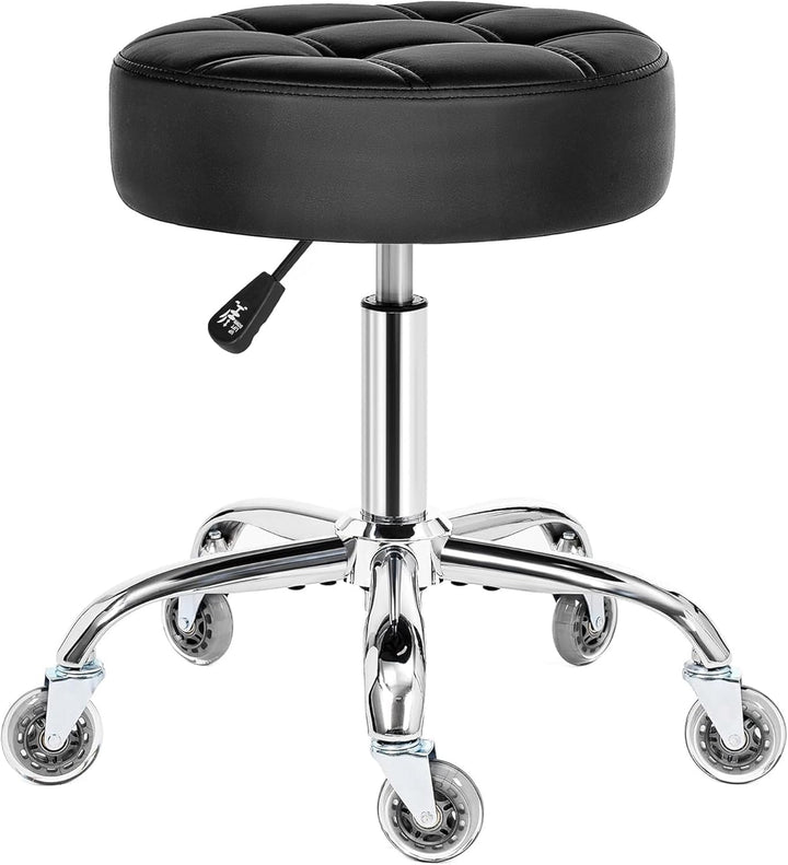 Rolling Stool with Wheels, Adjustable Stool Heavy Duty 450Lb, 360° Swive Rolling Chair for Massage Spa Medical Tattoo, PU Thick Seat Padding Salon Chair(Black) BYD01B