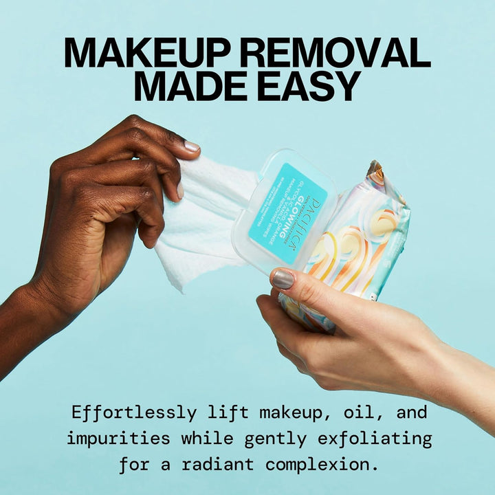 Makeup Remover Face Wipes - Daily Facial Cleansing & Exfoliating Towelettes - Biodegradable - Organic - W/ Gycolic Acid - Clean Beauty Vegan & Cruelty-Free Dermatologist Tested 30 Count