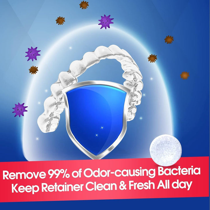 Retainer & Denture Cleaner Tablets - 4 Months Supply (120 Pcs) Dental Retainers for Aligner - Mouth & Night Guards - False Teeth Whitening - Removes Odor & Plaque (120 Pcs)