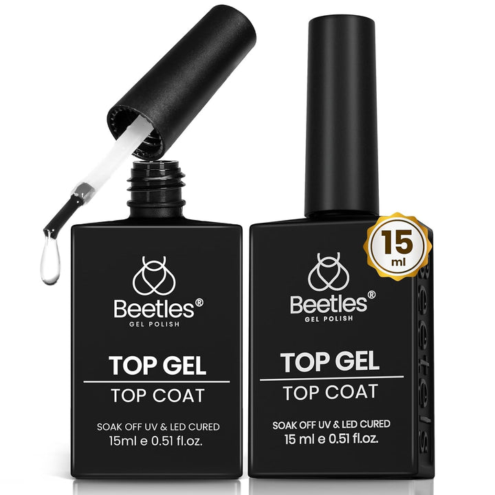 Beetles No Wipe Gel Top Coat and Base Coat Set for Gel Polish - 2Pcs 15Ml Super Shiny and Long Lasting Soak off UV/LED Lamp Needed, Halloween Nail Art Design Gift