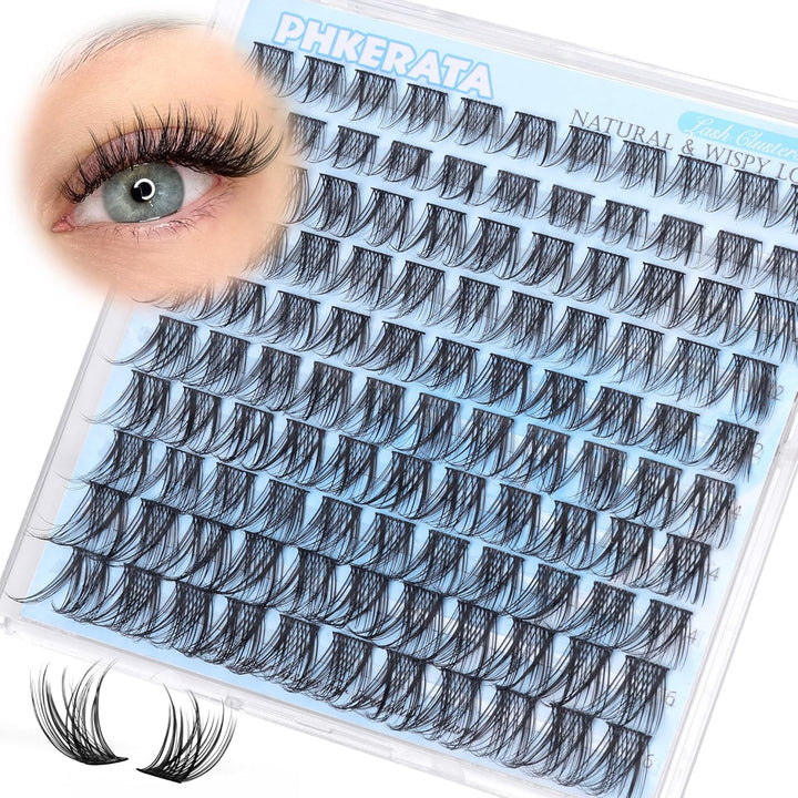 Natural Lash Clusters Wispy Eyelash Clusters 110Pcs Cluster Eyelash Extensions C Curl Individual Lashes 10-16MM Mix Length Natural Look Lashes Clusters with Thin Lash Band, Black