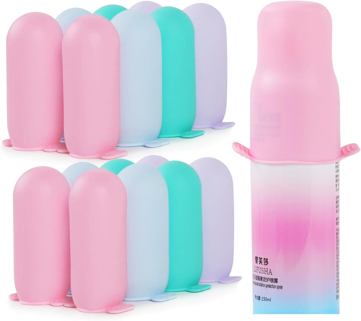 16 Pack Silicone Bottle Cover,Travel Essential for Women Men,Cruise Ship Essentials 2025,Beach Vacation Essentials,Travel Size Toiletries,Airplane Travels Accessories Elastic Sleeves for Leak Proofing