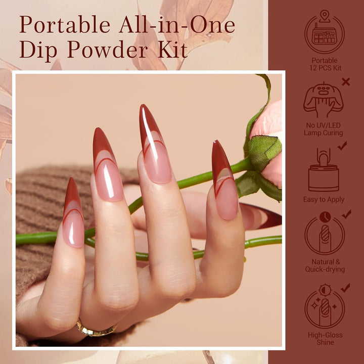 30Pcs Dip Powder Nail Kit Starter with Nail Sticks, 8 Colors Fall Winter Nude Brown Glitter, Dipping Powder Liquid Set with Matte/Base/Top Coat Activator for French Manicure Salon