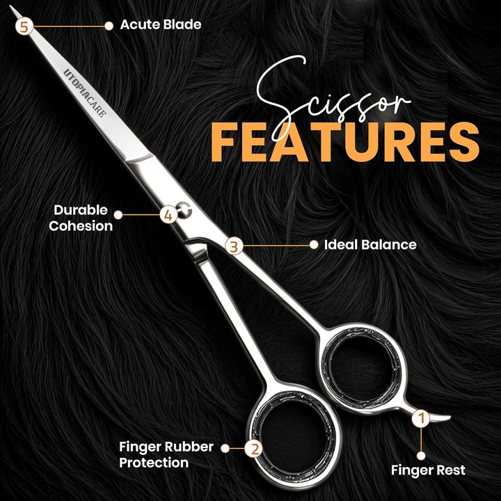 Hair Cutting and Professional Hairdressing Scissors 6.5 Inch, Premium Stainless Steel Shears with Smooth Razor and Sharp Edge Blades for Salons, Men, Women and Kids, Silver
