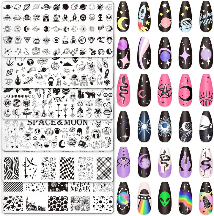 6Pcs All Holiday Nail Art Plates Valentines Stamptemplates Set Winter Christmas Fall Nail Plates Stamping for Xmas DIY Print Manicure Salon Design Gift