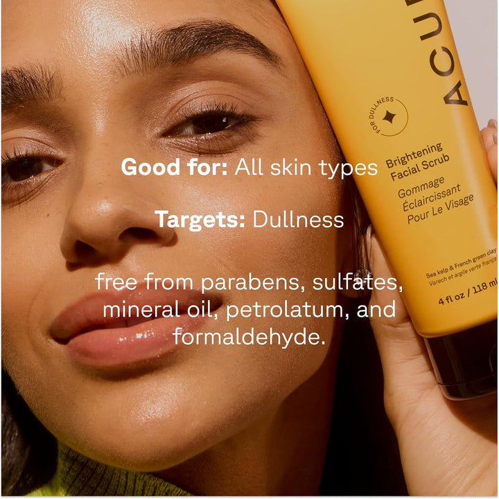 Brightening Facial Scrub - Exfoliating Face Wash, Gentle Daily Scrubber & Exfoliator for Women & Men for Radiant Skin, Cleansing Wash with Sea Kelp & French Green Clay - 4 Fl Oz