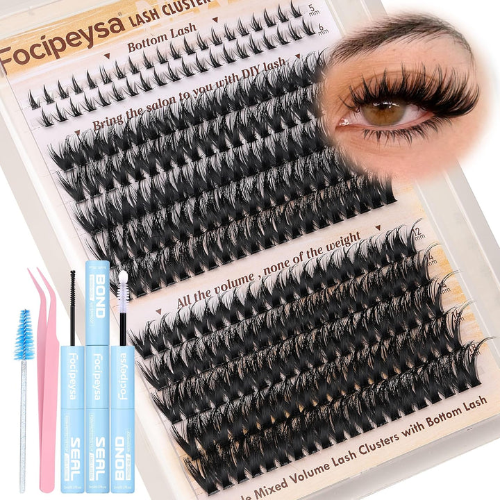 Lash Extension Kit Thick Eyelash Extension Kit 10-18Mm Fluffy Lash Clusters 200D Individual Eyelashes Kit with Lash Bond, Lash Remover, Lash Applicator, DIY Lashes Extension