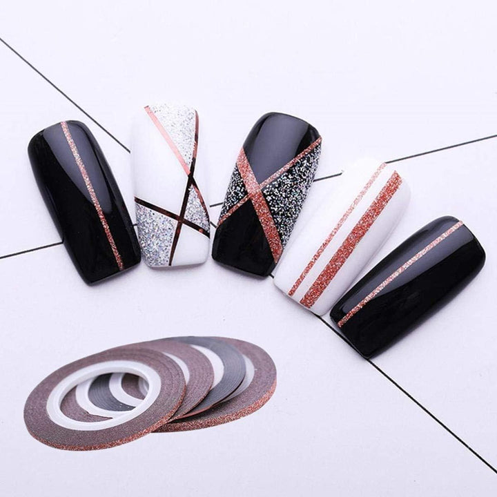 Rose Gold Nail Striping Tape, 8 Rolls, Matte Texture, Glitter, DIY Nail Art Decorations