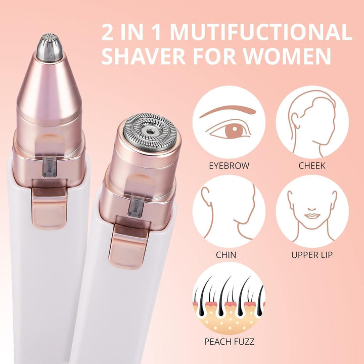 Eyebrow Facial Hair Remover for Women: Rechargeable 2 in 1 Face Shavers and Eyebrow Trimmer - Painless Electric Hair Removal Device for Face Eyebrows Lips Peach Fuzz with Light