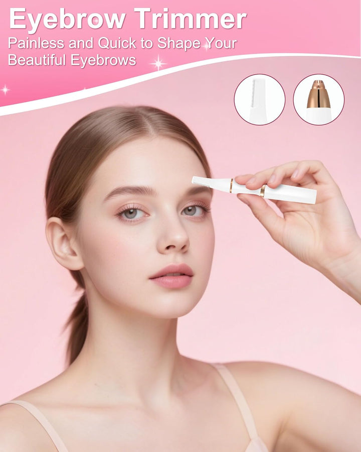 2 in 1 Facial Hair Trimmer for Women, Painless Eyebrow Trimmer for Women, Rechargeable Facial Remover for Eyebrow,Ear,Peach Fuzz,Dual Edge Blades for Easy Cleansing,White