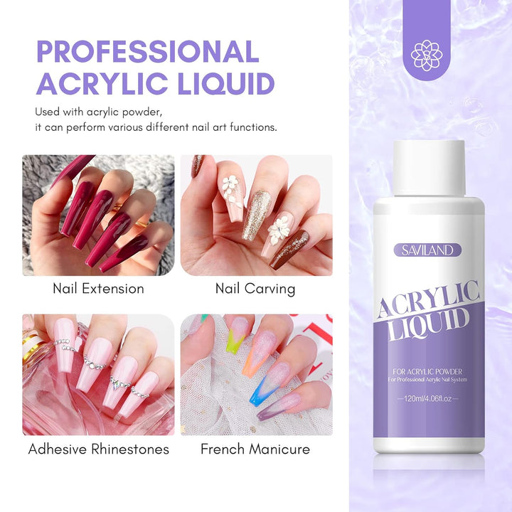 Monomer Acrylic Nail Liquid: 4 Oz Acrylic Liquid Monomer with #12 Acrylic Nail Brush for Acrylic Powder Application, Non-Yellowing Acrylic Nail Monomer Liquid for DIY Home & Nail Salon Use