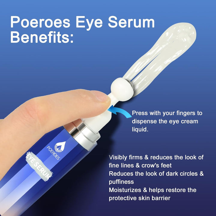 Eye Serum with 8% Caffeine 8% Retinol Hyaluronic Acid Niacinamide Peptides for Puffy Bags Fine Lines Dark Circles Wrinkles, under Eye Cream with 360° Roller Massage Ball, 0.5 Fl. Oz