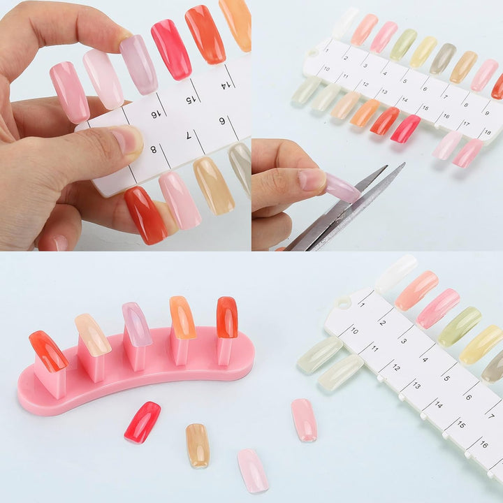 6 Sets 216 Tips Nail Color Swatch, Double Layer Tips Clear Nail Color Display Palette Paint Practice Color Chart Swatches
