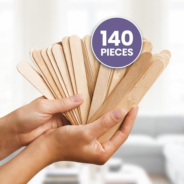 Craft Sticks, Popsicle Sticks, Premium Splinter-Free Wooden Sticks for Waxing, Wax Stick for Body and Face Waxing, 140 Pieces