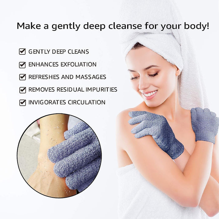 Exfoliating Dual Texture Bath Gloves for Shower, Spa, Massage and Body Scrubs, Dead Skin Cell Remover, Gloves with Hanging Loop (1 Pair Heavy Glove)