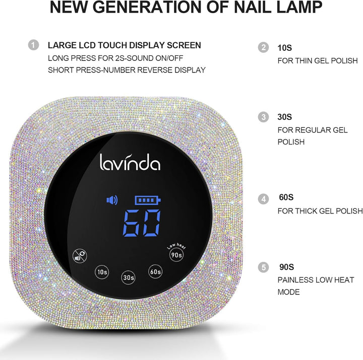 UV LED Nail Lamp, 54W Rechargeable Cordless Nail Lamp Nail Dryer Gel Polish UV Nail Light with 4 Timer Setting, Professional Quick Dry Curing Lamp with Display Auto Sensor for Salon & Home
