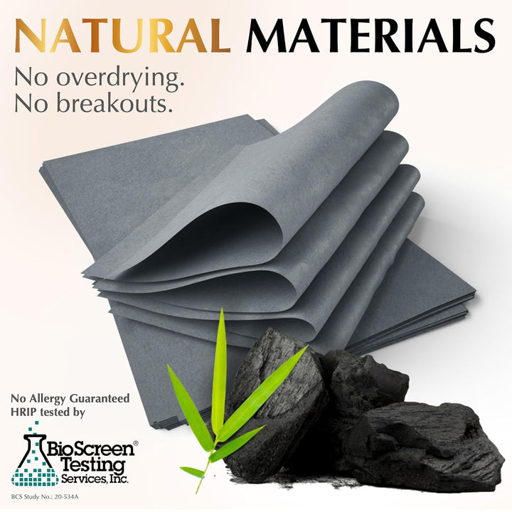 Natural Oil Blotting Sheets for Face with Bamboo Charcoal - 25% Larger - 3Pk/300 Makeup Friendly Oil Absorbing Sheets for Face - Easy Dispensing Blotting Papers