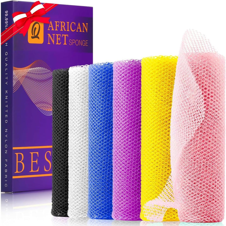 3 Pieces African Bath Sponge African Net Long Net Bath Sponge Exfoliating Shower Body Scrubber Back Scrubber Skin Smoother,Great for Daily Use (Pink,Yellow,Purple)