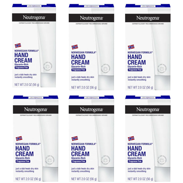 Norwegian Formula Moisturizing Hand Cream & Lotion for Dry Hands, Fragrance Free Glycerin Concentrated Relief, over 200 Uses, 6 Pack, 2 Oz Each (Total 12 Fl Oz)