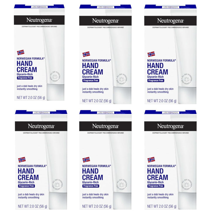 Norwegian Formula Moisturizing Hand Cream & Lotion for Dry Hands, Fragrance Free Glycerin Concentrated Relief, over 200 Uses, 6 Pack, 2 Oz Each (Total 12 Fl Oz)