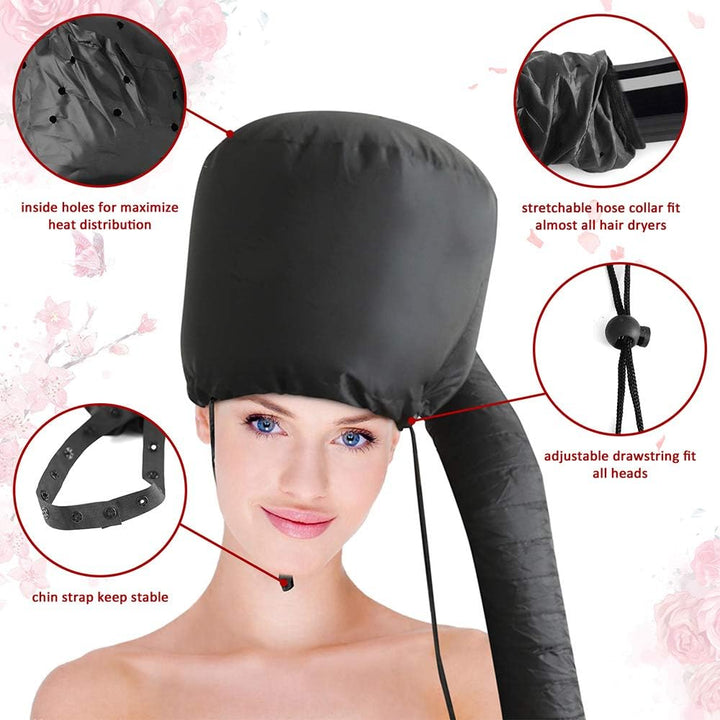 Bonnet Hood Hairdryer Attachment - Upgraded Hair Dryer Bonnet with Chin Strap and Longer Extended Hose More Easy to Enjoy Styling, Curling and Hair Deep Conditioning, Free Carrying Case Hooded Dryer.