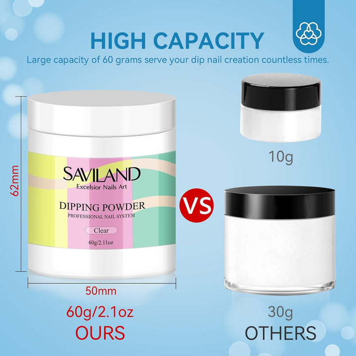 Clear Dip Powder - 2.1 Oz/ 60G Dipping Powder Set Crystal Clear for French Natural Nails Art Starter Manicure, Strengthen Nail Easy for Beginners to Use No Nail Lamp Needed