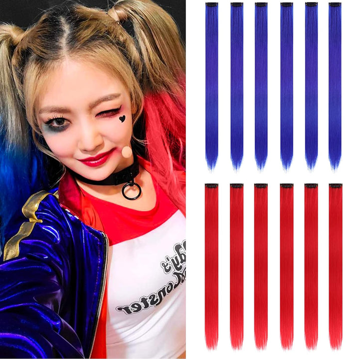 12PCS Colored Purple Hair Extensions Clip in Colorful Hair Extensions 22 Inch Rainbow Hair Extensions for Kids Women'S Gifts Blue Hair Extensions (22Inch,Purple)