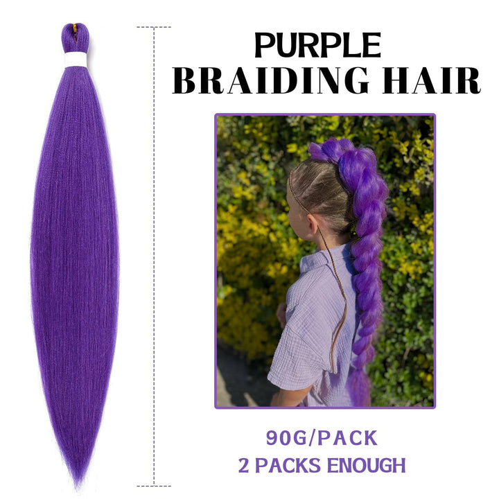 Long Purple Braiding Hair Pre Stretched -Purple Hair Extensions for Braids Synthetic Braiding Hair for Stage Party Halloween Costume Cosplay (Purple, 24 Inch(Pack of 2))